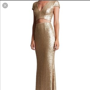 DRESS THE POPULATION two-piece gold sequin gown